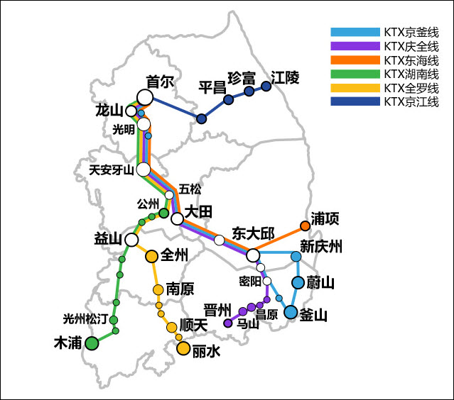 韓國 KTX 路線圖